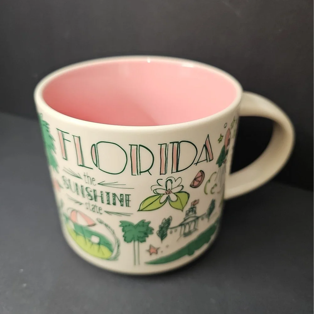 Starbucks Been There Series Florida Mug Green Pink Sunshine State 14 oz - R6